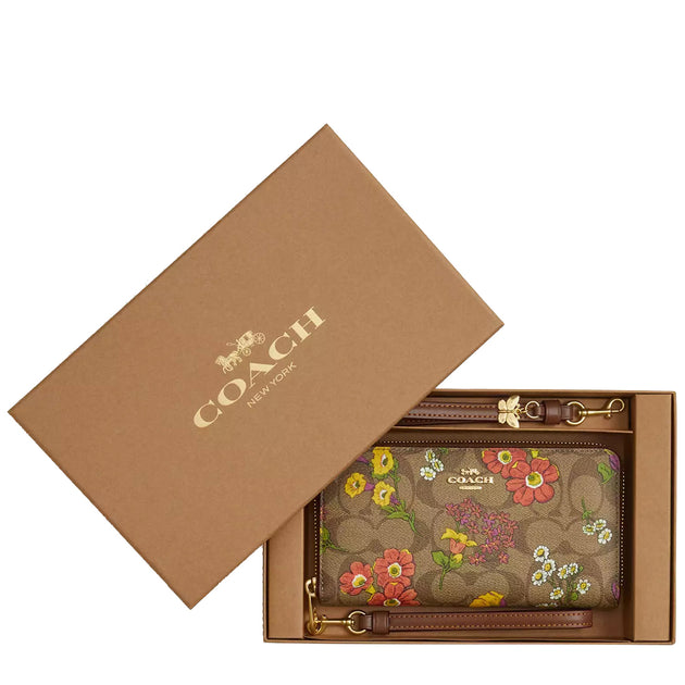 Buy Coach Boxed Long Zip Around Wallet In Signature Canvas With