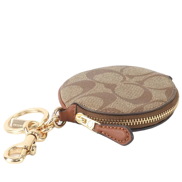 Coach Circular Coin Pouch In Signature Canvas in Khaki CG762