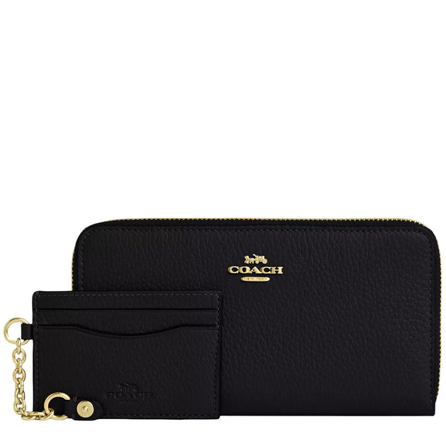 Coach Long Zip Around Wallet With Detachable Card Case - Black