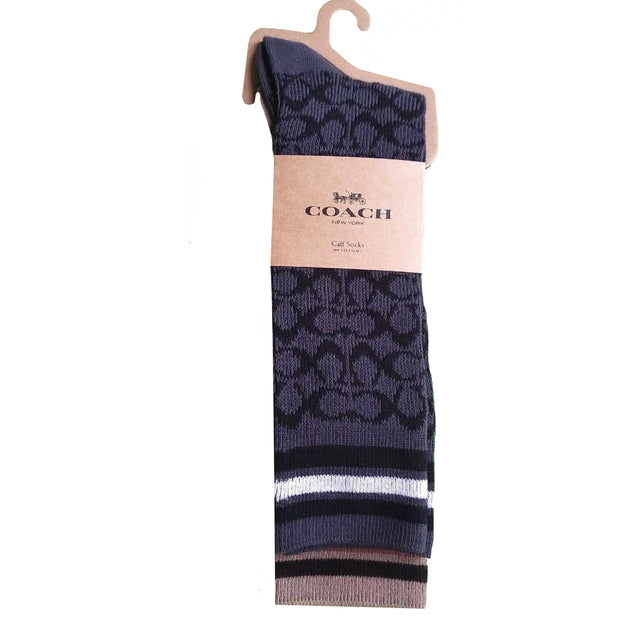Buy Coach Signature Calf Length Socks in Black/ Khaki CE281 Online in Singapore | PinkOrchard.com