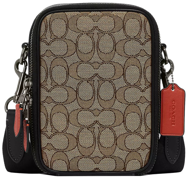 Coach Stanton Crossbody Bag In Signature Jacquard in Khaki/ Black Multi CH097