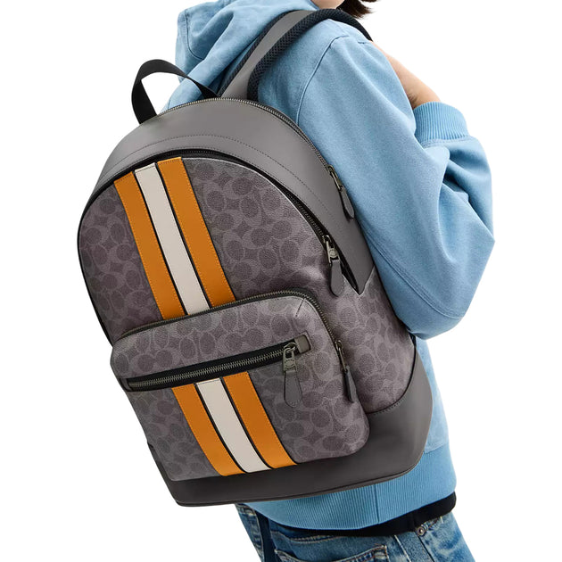 Coach West Backpack Bag In Signature Canvas With Varsity Stripe CV922 –