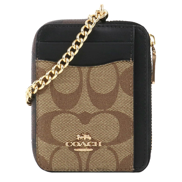 Buy Coach Zip Card Case In Blocked Signature Canvas in Khaki/ Brown