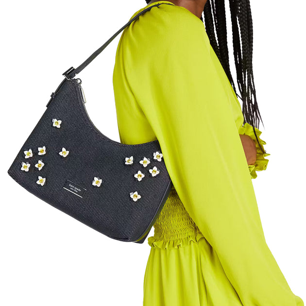 Kate Spade Sam Icon Floral Embellished Denim Small Shoulder Bag in Indigo  Multi KB130