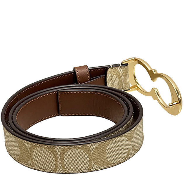 Coach Signature Jacquard Canvas Leather Belt Brown Khaki Silver Buckle Hangtag S Coach Brown/Tan Signature Canvas Leather Belt with Silver Buckle main image 4