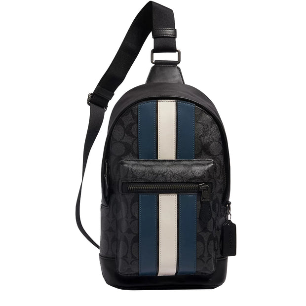 Buy Coach West Pack Bag In Signature Canvas With Varsity Stripe in Charcoal/ Denim/ Chalk 2999 Online in Singapore | PinkOrchard.com