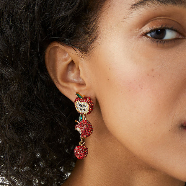 Kate Spade Apple of My Eye Pave Dangle Earrings in Red Multi k9196