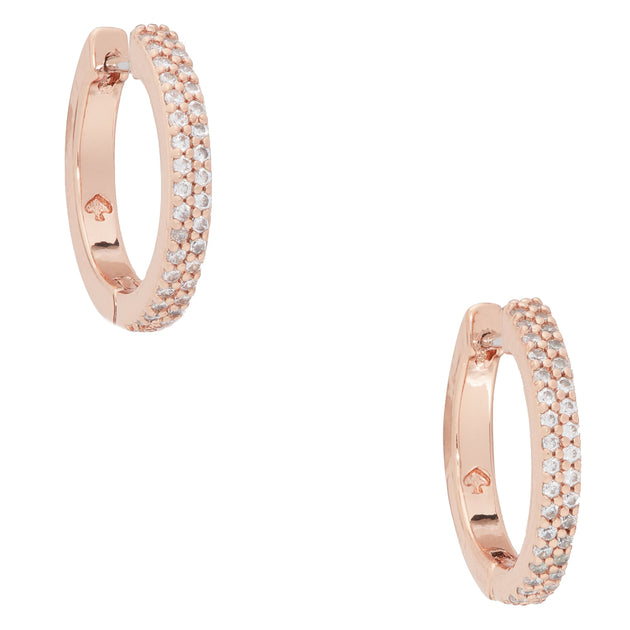 Kate Spade Save The Date Pave Huggies Earrings in Clear/ Rose