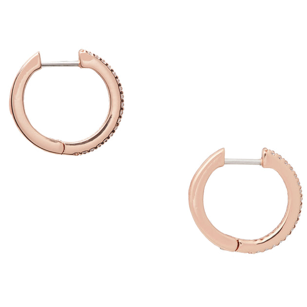 Kate Spade Save The Date Pave Huggies Earrings in Clear/ Rose Gold