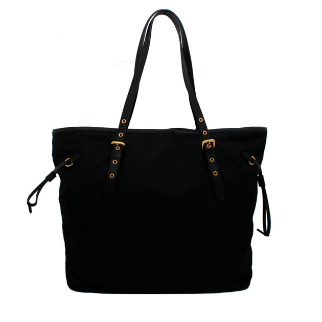 Prada 1BG997 Nylon Shoulder Tote Bag with Leather Drawstring Black