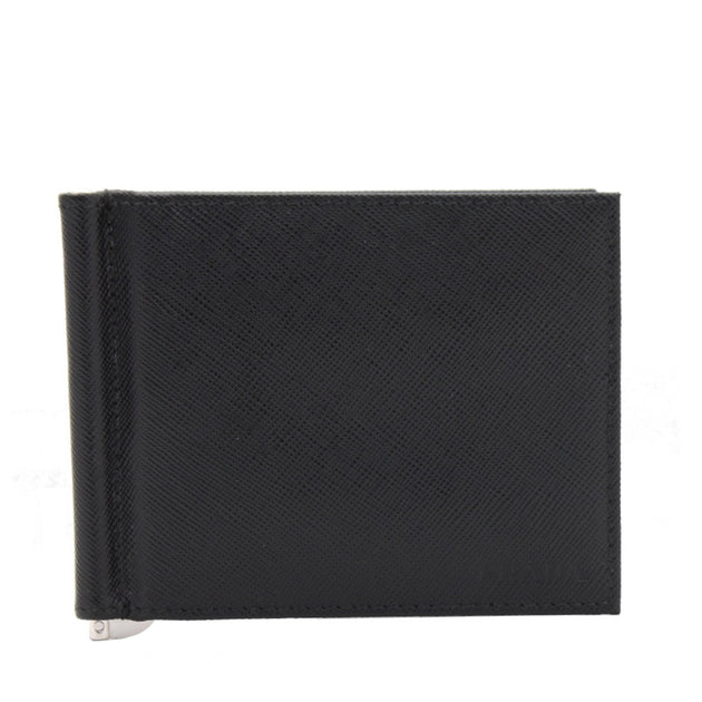 Prada 2M1077 Men's Saffiano Leather Bifold Wallet with Money Clip- Black