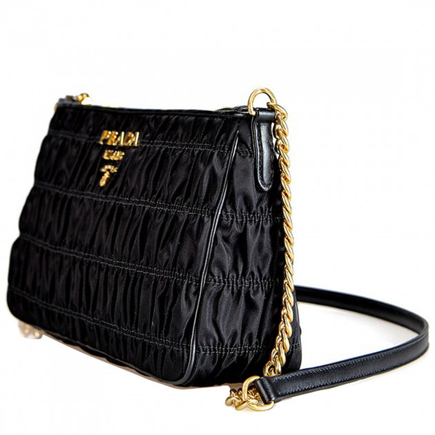 Prada 1BH152 Leather Gaufre Sling Bag Black