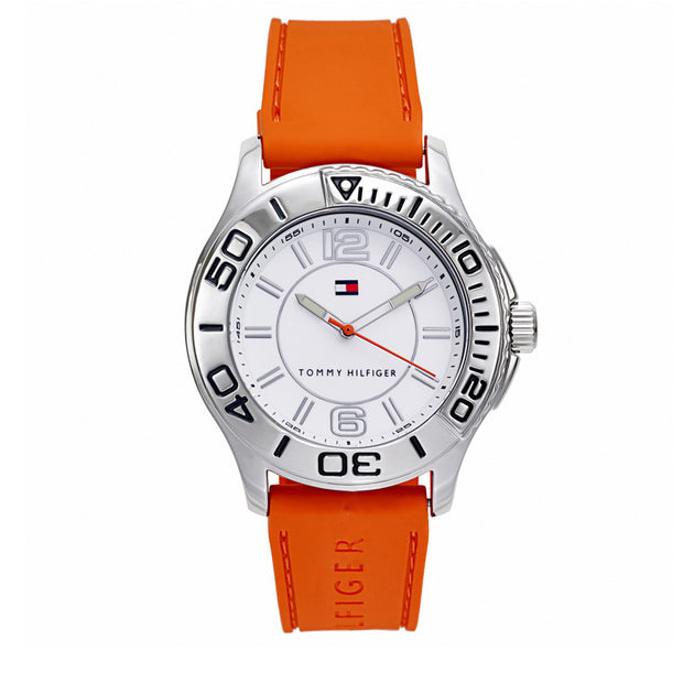 Tommy Hilfiger Watch 1790951- Orange Silicon with White Round Dial Men Watch Tommy Hilfiger Analog White Dial Orange Rubber Strap Watch  main image 4