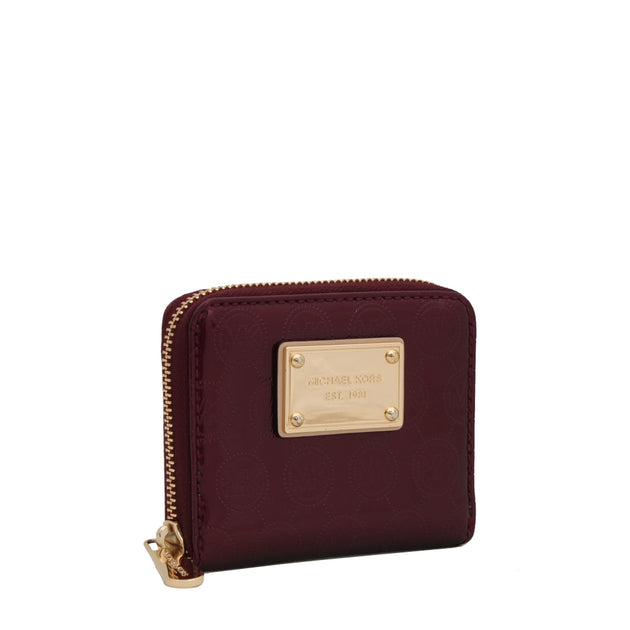 Michael Kors Jet Set Signature Patent Small Zip Around Wallet- Bordeaux