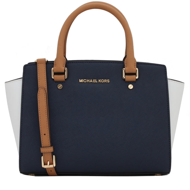 Michael Kors Selma Saffiano Leather Colour Block Medium Satchel Bag PinkOrchard