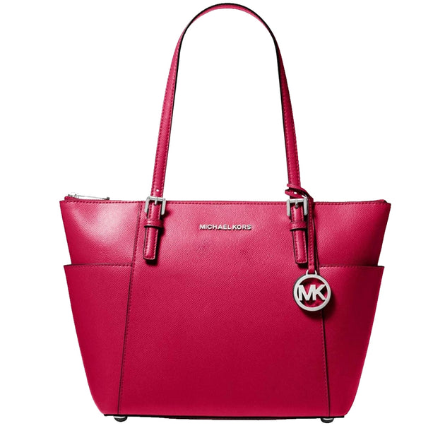 Michael Kors Jet Set Leather East West Top Zip Tote Bag in Dark Raspbe PinkOrchard