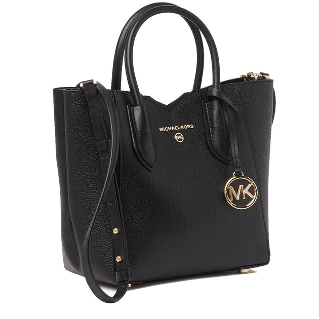 Michael Kors Mae Small Pebbled Leather Messenger Bag in Black