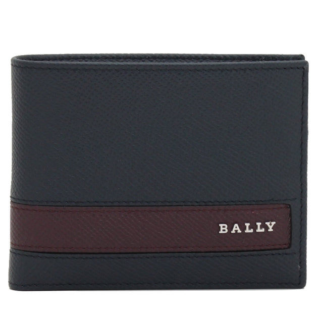 Bally Men's Leather Bi-Fold Wallet with Stripe- Blue