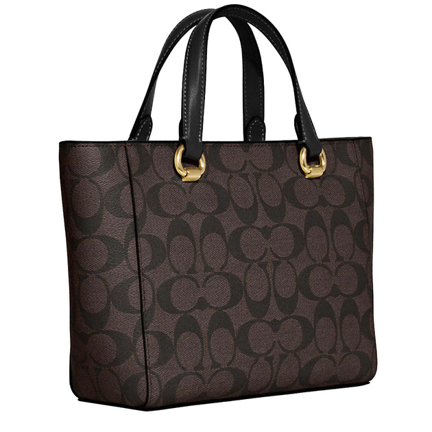 COACH スモール トート・シアリング ブラウン Coach Alice Satchel Bag In Signature Canvas in Gold/ Brown Black