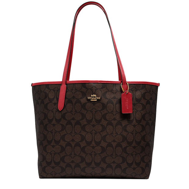 Buy Coach City Tote Bag In Signature Canvas in Brown/ 1941 Red 5696 Online in Singapore | PinkOrchard.com