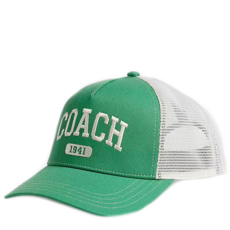 Front View of Coach 1941 Embroidered Trucker Hat Kelly CAA61