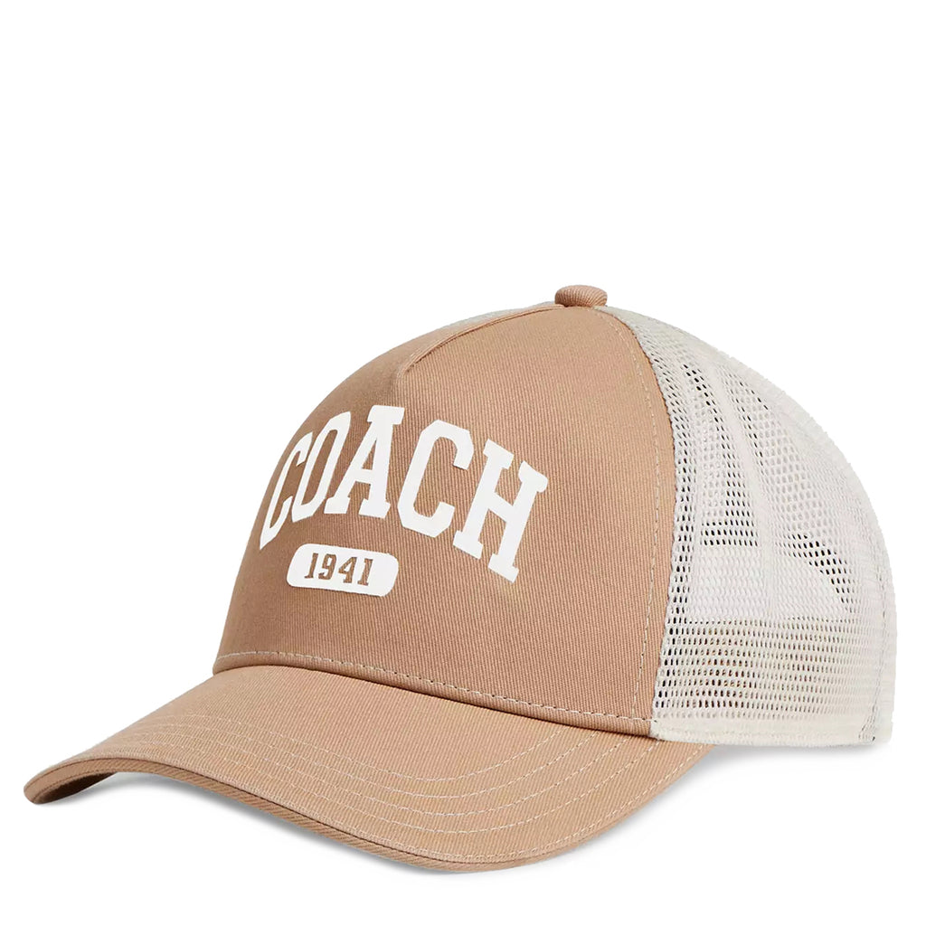 Coach Tan and White Trucker Hat Coach Trucker Hats, Sports Baseball Caps, Coach Trucker Hats  main image 2