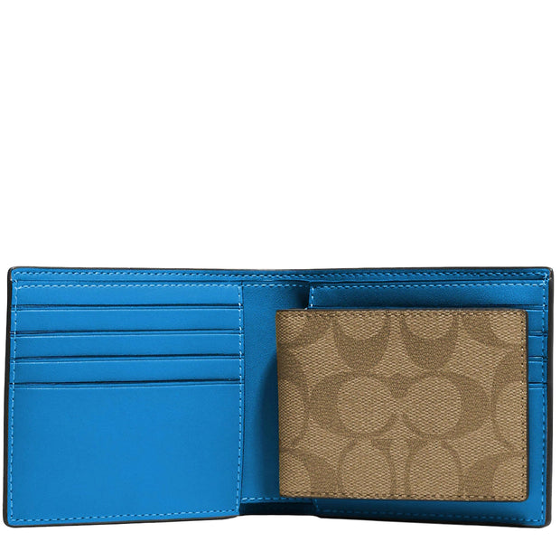 Coach 3 In 1 Wallet In Signature Canvas in Khaki/ Racer Blue 74993