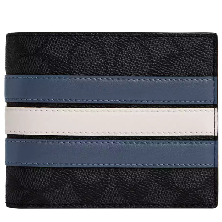 Front View of Coach 3 In 1 Wallet In Signature Canvas With Varsity Stripe - Charcoal/ Denim/ Chalk CW385