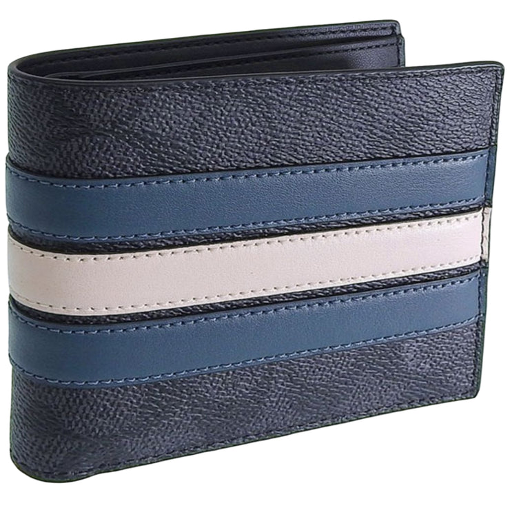 Side View of Coach 3 In 1 Wallet In Signature Canvas With Varsity Stripe - Charcoal/ Denim/ Chalk CW385
