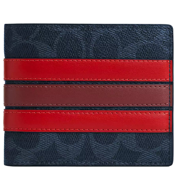 Front View of Coach 3 In 1 Wallet In Signature Canvas With Varsity Stripe - Midnight Navy Multi CW385