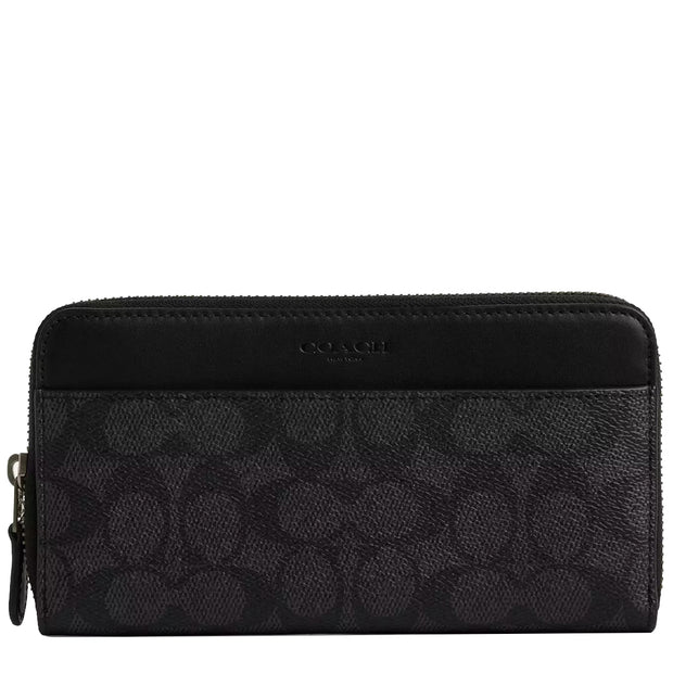 Front View of Coach Accordion Wallet In Signature Canvas - Charcoal/ Black CY405