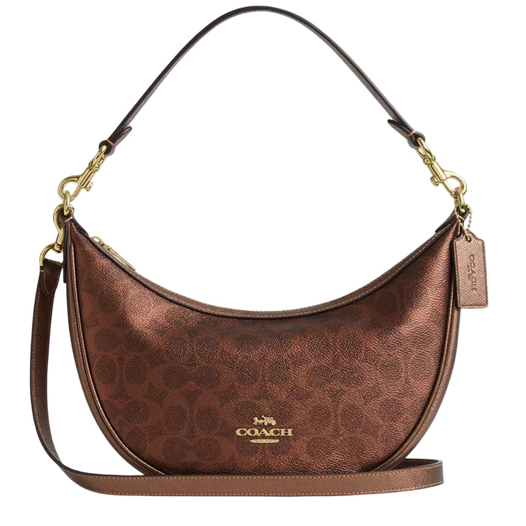 COACH コーチレア⭐️シグネチャー キャンバス レザー　F17645 ブラウン Coach Aria Shoulder Bag In Signature Canvas - Brown/ Copper CCL27