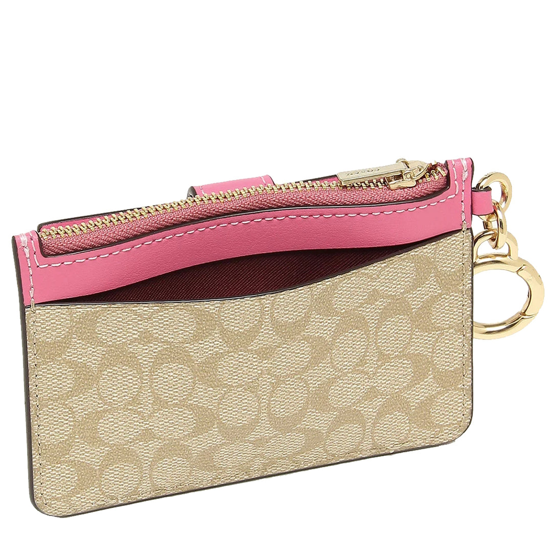 Coach Attachment Card Case In Colorblock Signature Canvas in Light Kha PinkOrchard