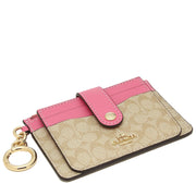 Coach Attachment Card Case In Colorblock Signature Canvas in Light Khaki/ Petunia ce697