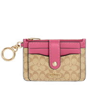 Coach Attachment Card Case In Colorblock Signature Canvas in Light Khaki/ Petunia ce697