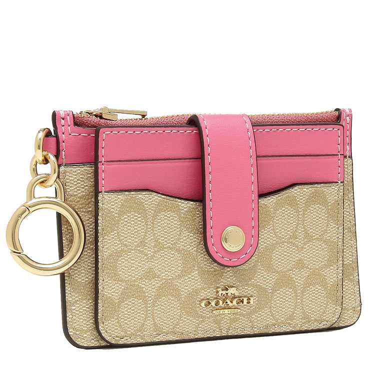 Coach Attachment Card Case In Colorblock Signature Canvas in Light Khaki/ Petunia ce697