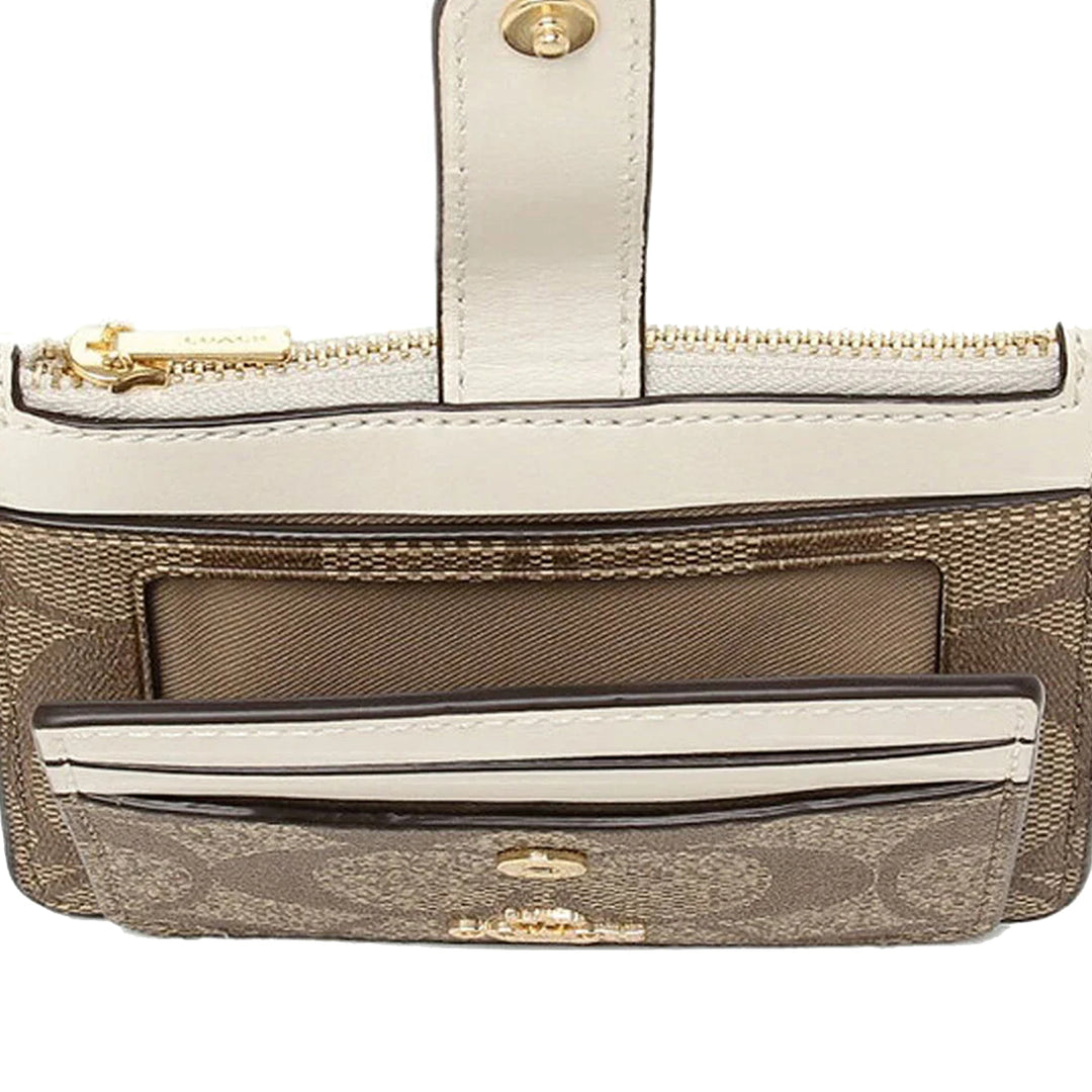 Buy Coach Attachment Card Case In Signature Canvas in Khaki/ Chalk