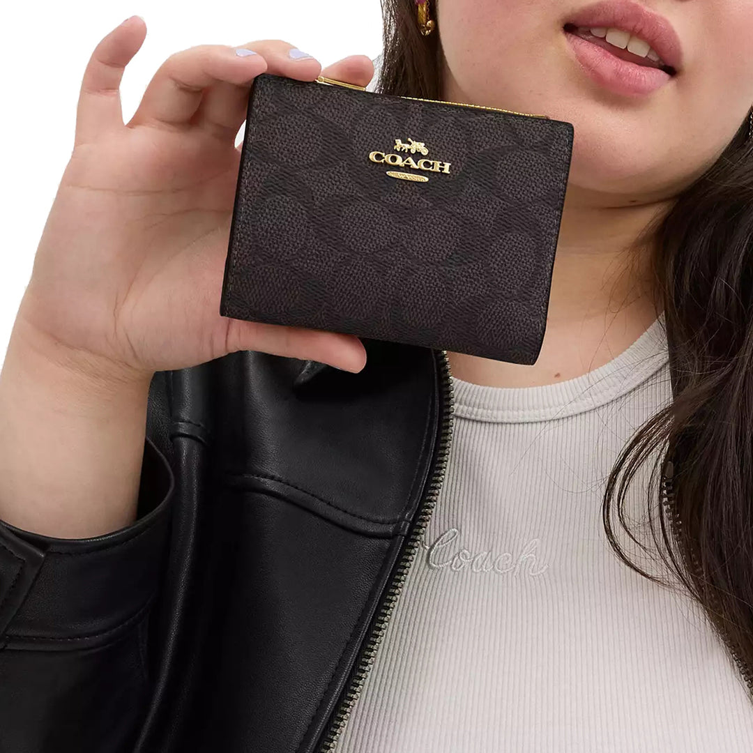 Buy Coach Bifold Wallet In Signature Canvas in Walnut/ Black CW803