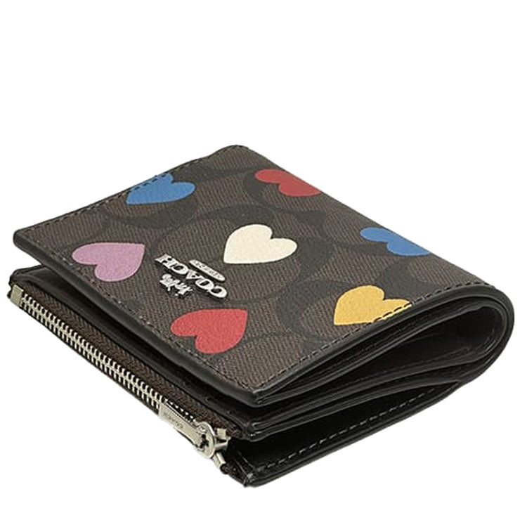 Buy Coach Bifold Wallet In Signature Canvas With Heart Print in Brown Black Multi CP424 Online in Singapore | PinkOrchard.com