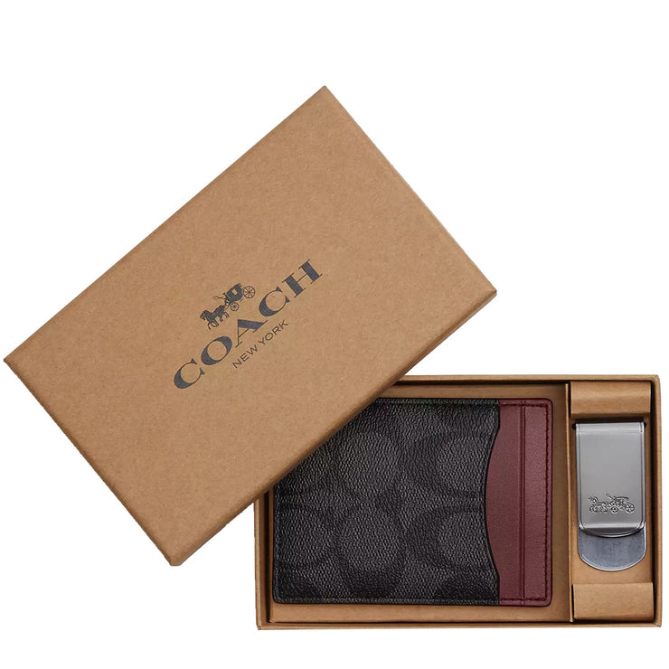 Buy Coach Boxed 3 In 1 Card Case Gift Set In Colorblock Signature Canvas in Charcoal/ Wine CF341 Online in Singapore | PinkOrchard.com