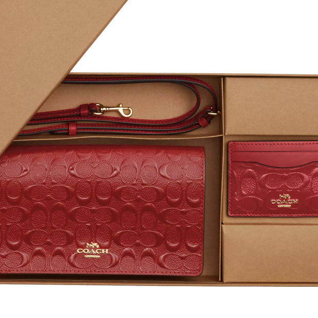 Buy Coach Boxed Anna Foldover Clutch Crossbody Bag And Card Case Set In Signature Leather in Electric Red CH359 Online in Singapore | PinkOrchard.com