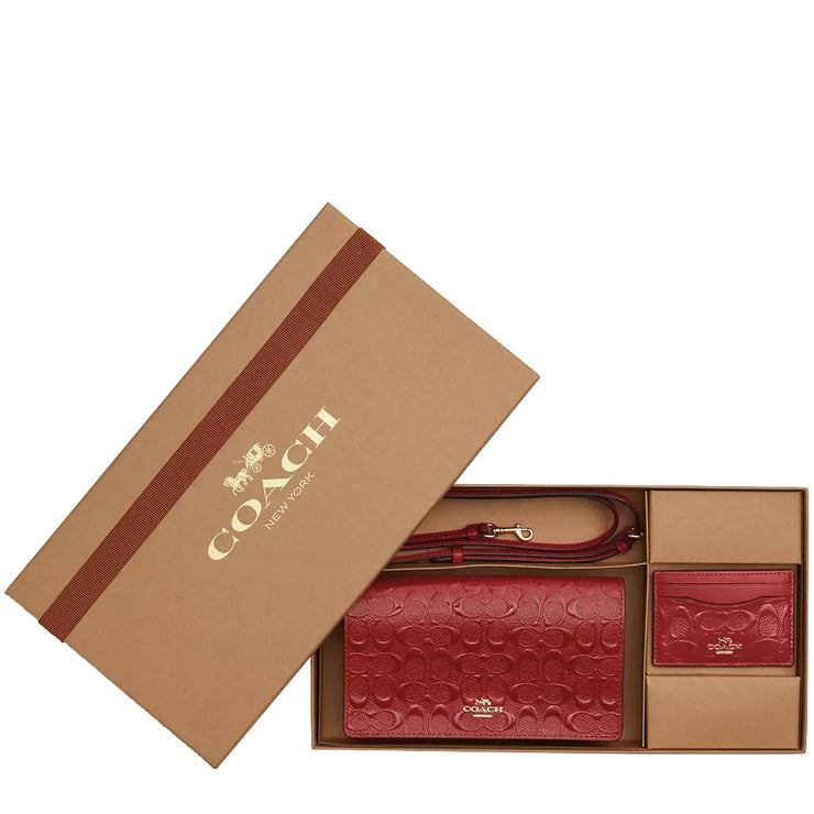 Buy Coach Boxed Anna Foldover Clutch Crossbody Bag And Card Case Set In Signature Leather in Electric Red CH359 Online in Singapore | PinkOrchard.com