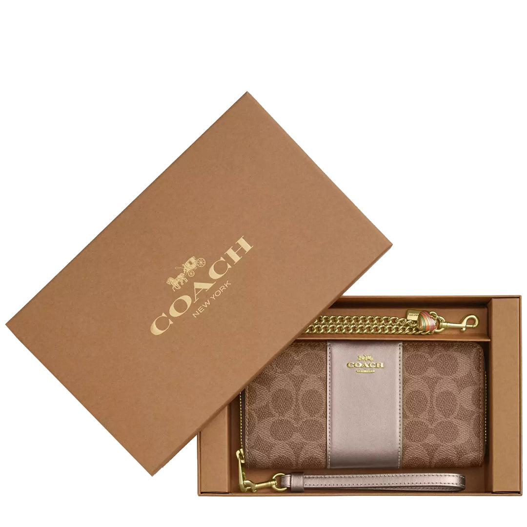 Buy Coach Boxed Long Zip Around Wallet In Signature Canvas in Tan