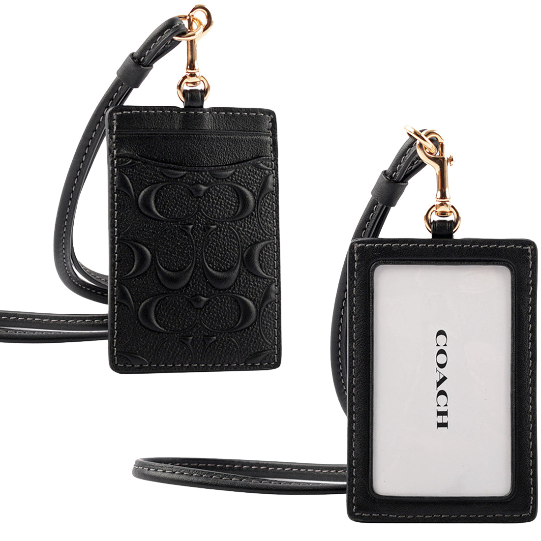 Coach Boxed Pencil Case And Id Lanyard Set In Signature Leather in Bla