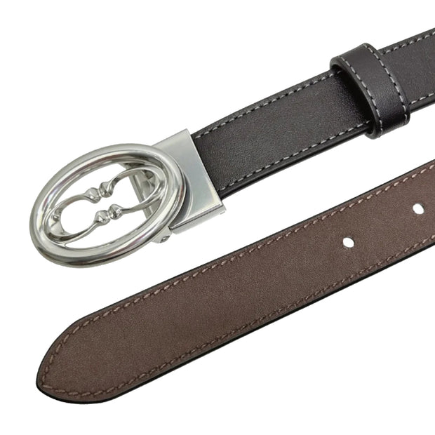 Front & Back View of Coach Buckle Cut To Size Belt, 25 Mm - Black Maple CZ444