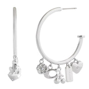 Front View of Coach Butterfly And Rexy Charm Hoop Earrings - Silver CCU68
