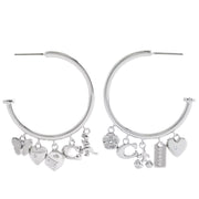 Side View of Coach Butterfly And Rexy Charm Hoop Earrings - Silver CCU68