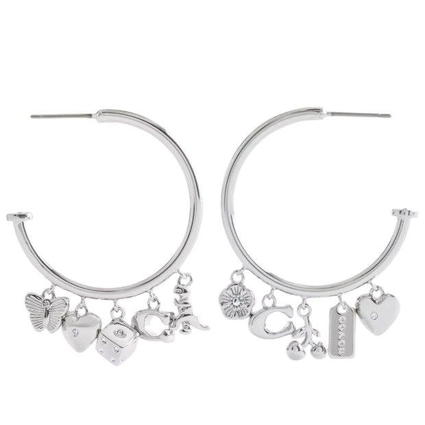 Side View of Coach Butterfly And Rexy Charm Hoop Earrings - Silver CCU68