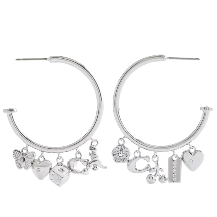 Side View of Coach Butterfly And Rexy Charm Hoop Earrings - Silver CCU68