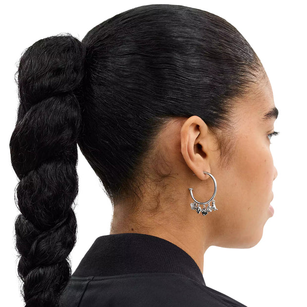 Model Wearing Coach Butterfly And Rexy Charm Hoop Earrings - Silver CCU68